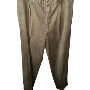 Men's Vintage Cotton Ralph Lauren Hammond Olive Green Pant 36/32 With Cuff .